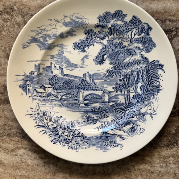 Vintage Set 3 Blue & White Plates. Currier & Ives. Enoch Wedgwood. Blue Bonnet - Picture 6 of 8